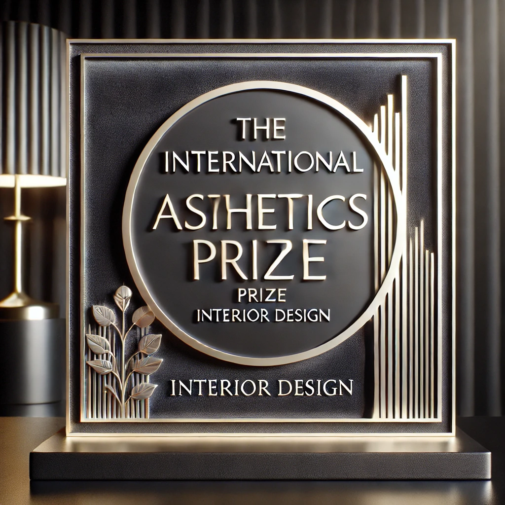 DALL·E 2025-03-12 13.15.41 – A prestigious award plaque for the _International Aesthetics Prize_ in interior design. The plaque features a sophisticated dark background with silve